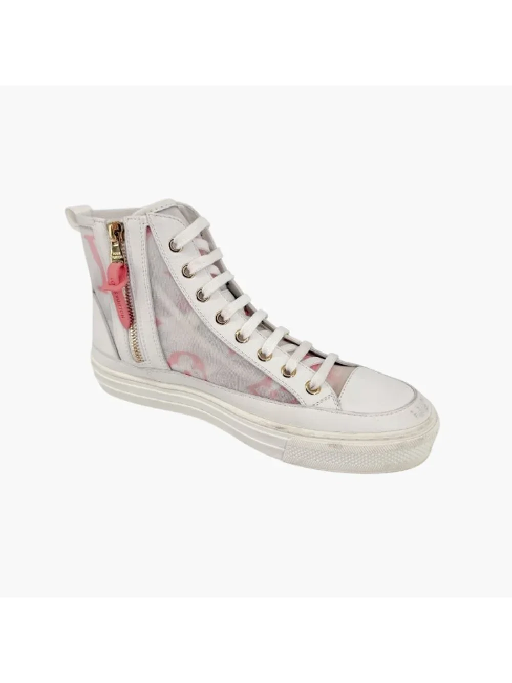 Louis Vuitton Stellar High Top White Pink Mesh Sneaker Boots Size 37 US 7 Women